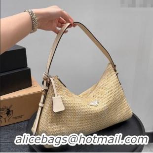New Design Prada Aimee Straw Hobo Bag 1BC228 Beige 2025