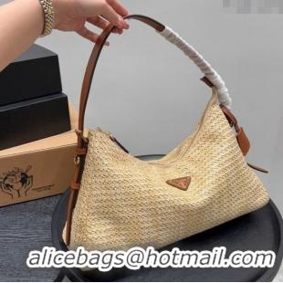 Top Quality Prada Aimee Straw Hobo Bag 1BC228 Brown 2025