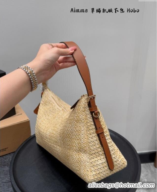 Top Quality Prada Aimee Straw Hobo Bag 1BC228 Brown 2025