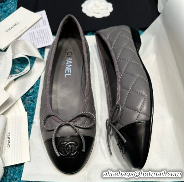 Durable Chanel Quilted Lambskin Ballet Flats CHB070717 Grey/Black