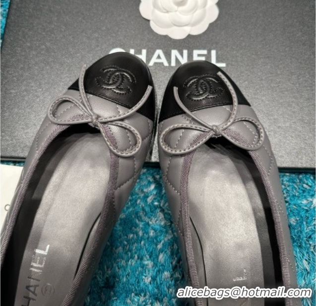 Durable Chanel Quilted Lambskin Ballet Flats CHB070717 Grey/Black