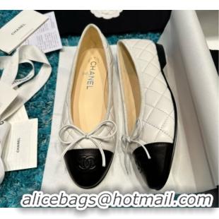 Buy New Cheap Chanel Quilted Lambskin Ballet Flats CHB070717 White/Black