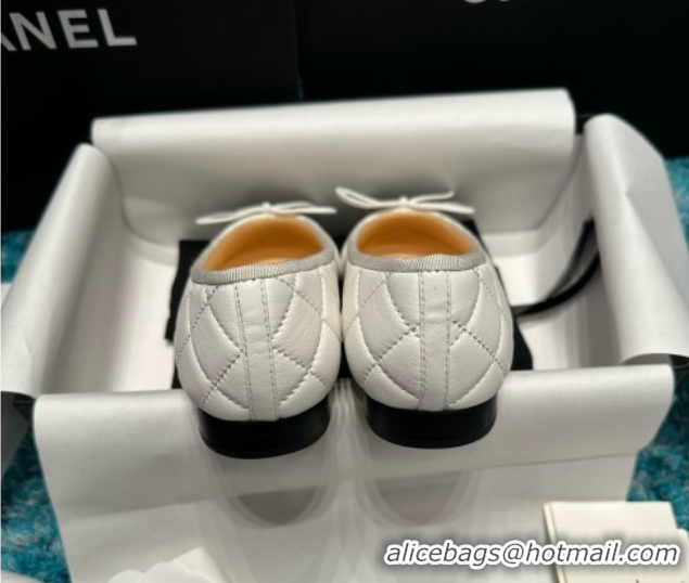 Buy New Cheap Chanel Quilted Lambskin Ballet Flats CHB070717 White/Black
