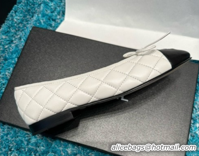 Buy New Cheap Chanel Quilted Lambskin Ballet Flats CHB070717 White/Black