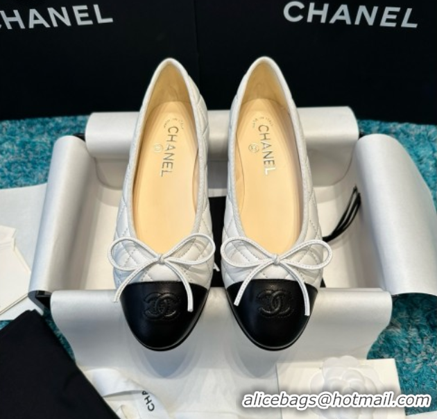 Buy New Cheap Chanel Quilted Lambskin Ballet Flats CHB070717 White/Black