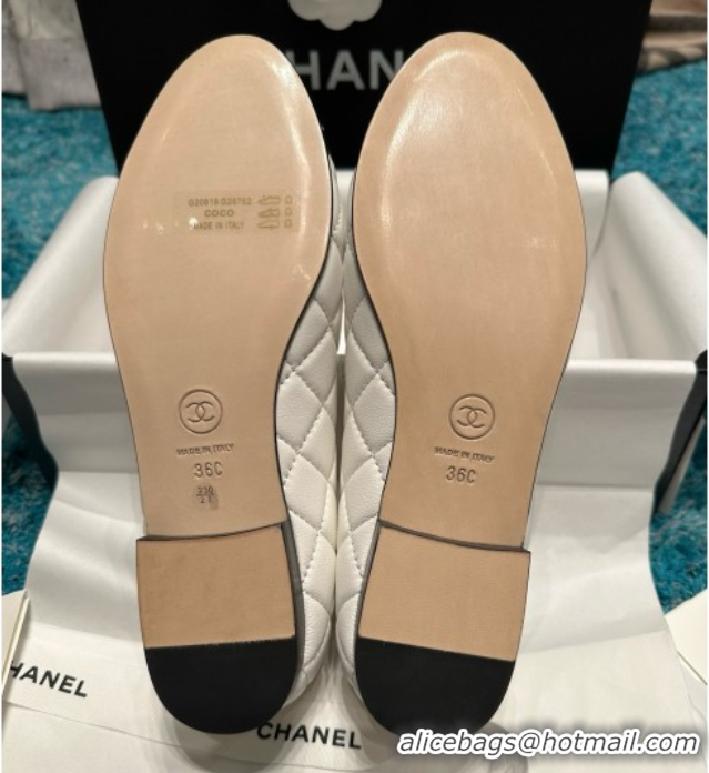 Buy New Cheap Chanel Quilted Lambskin Ballet Flats CHB070717 White/Black