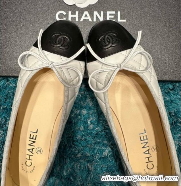 Buy New Cheap Chanel Quilted Lambskin Ballet Flats CHB070717 White/Black