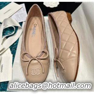 Shop Cheap Chanel Quilted Lambskin Ballet Flats CHB070719 Beige /Black