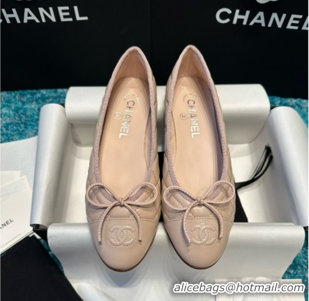 Shop Cheap Chanel Quilted Lambskin Ballet Flats CHB070719 Beige /Black
