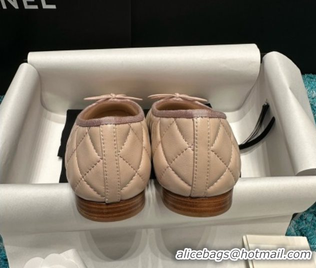 Shop Cheap Chanel Quilted Lambskin Ballet Flats CHB070719 Beige /Black
