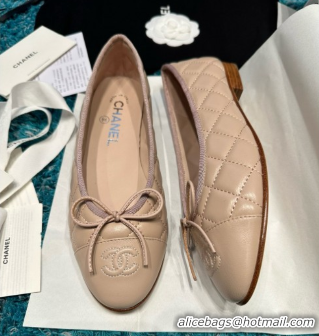 Shop Cheap Chanel Quilted Lambskin Ballet Flats CHB070719 Beige /Black