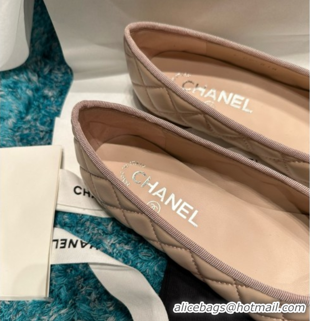 Shop Cheap Chanel Quilted Lambskin Ballet Flats CHB070719 Beige /Black