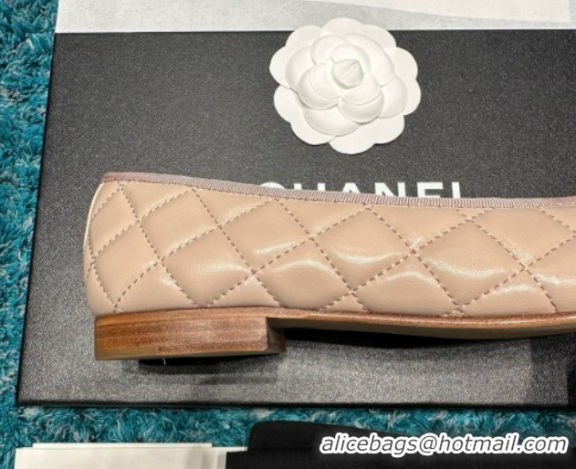 Shop Cheap Chanel Quilted Lambskin Ballet Flats CHB070719 Beige /Black
