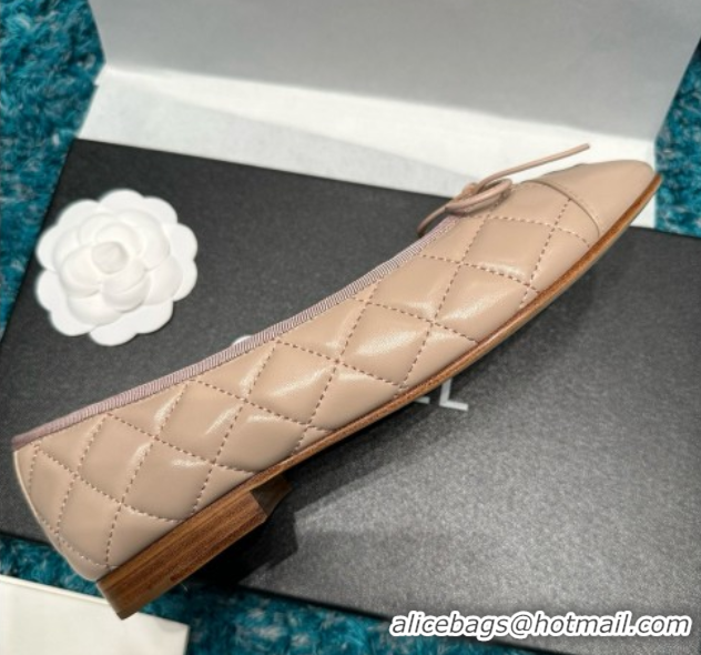 Shop Cheap Chanel Quilted Lambskin Ballet Flats CHB070719 Beige /Black