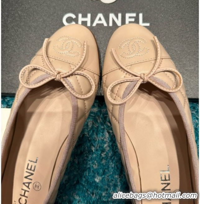 Shop Cheap Chanel Quilted Lambskin Ballet Flats CHB070719 Beige /Black
