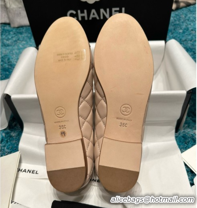 Shop Cheap Chanel Quilted Lambskin Ballet Flats CHB070719 Beige /Black