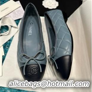 Buy Luxury Chanel Quilted Lambskin Ballet Flats CHB070720 Blue/Black