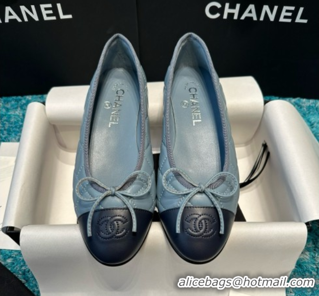 Buy Luxury Chanel Quilted Lambskin Ballet Flats CHB070720 Blue/Black