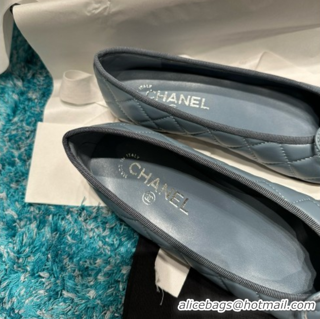Buy Luxury Chanel Quilted Lambskin Ballet Flats CHB070720 Blue/Black