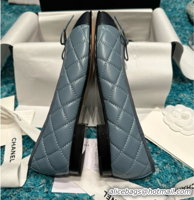 Buy Luxury Chanel Quilted Lambskin Ballet Flats CHB070720 Blue/Black