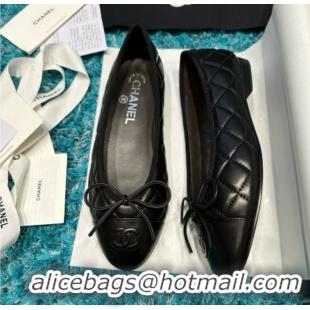 Best Grade Chanel Quilted Lambskin Ballet Flats CHB070721 Black
