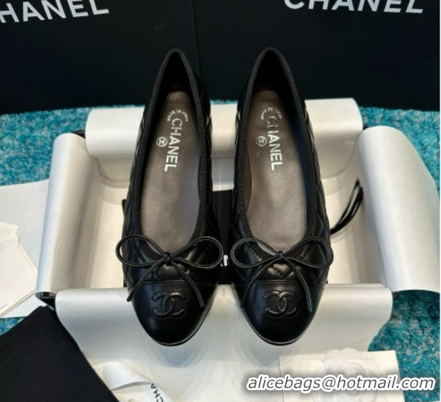 Best Grade Chanel Quilted Lambskin Ballet Flats CHB070721 Black