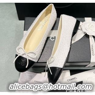 Buy Discount Chanel Tweed & Lambskin Ballet Flats CHB070722 White