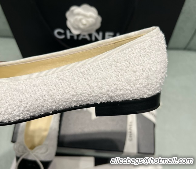 Buy Discount Chanel Tweed & Lambskin Ballet Flats CHB070722 White