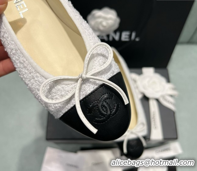 Buy Discount Chanel Tweed & Lambskin Ballet Flats CHB070722 White