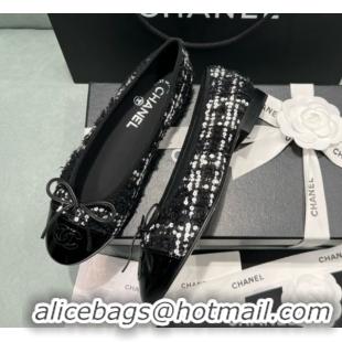 Good Quality Chanel Tweed & Squins Ballet Flats CHB070723 Black