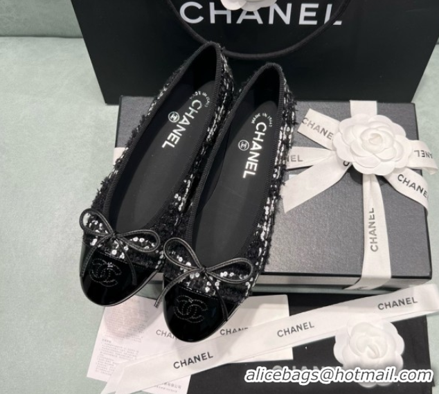 Good Quality Chanel Tweed & Squins Ballet Flats CHB070723 Black
