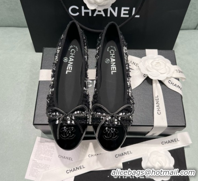 Good Quality Chanel Tweed & Squins Ballet Flats CHB070723 Black