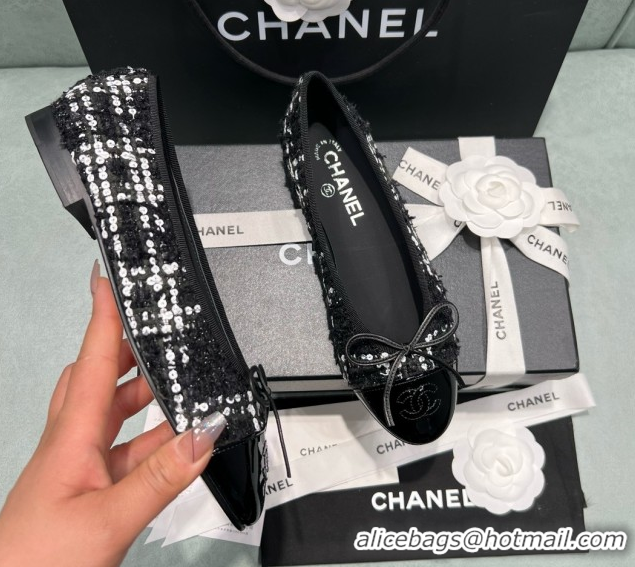 Good Quality Chanel Tweed & Squins Ballet Flats CHB070723 Black