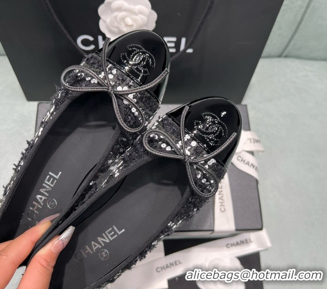 Good Quality Chanel Tweed & Squins Ballet Flats CHB070723 Black