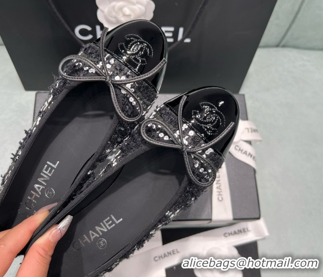 Good Quality Chanel Tweed & Squins Ballet Flats CHB070723 Black