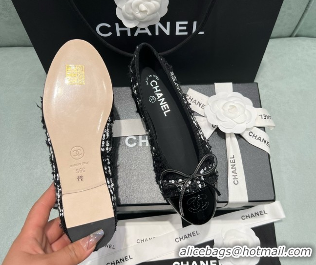 Good Quality Chanel Tweed & Squins Ballet Flats CHB070723 Black