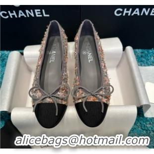 Grade Quality Chanel Tweed & Grosgrain Ballet Flats CHB070724 Grey/Black