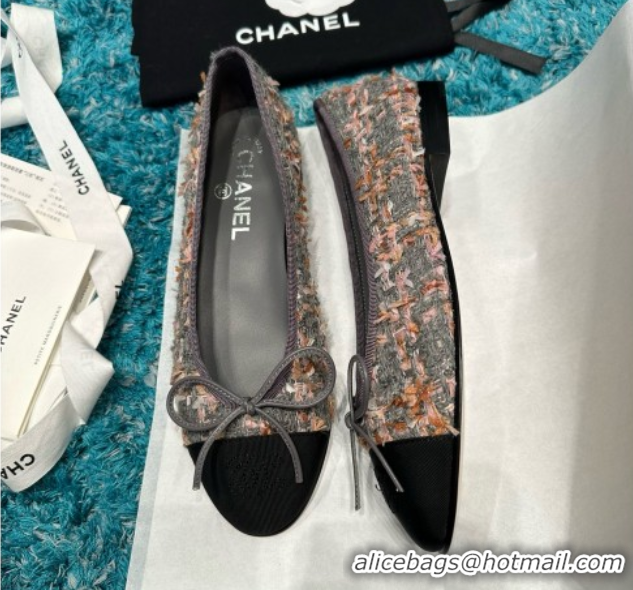 Grade Quality Chanel Tweed & Grosgrain Ballet Flats CHB070724 Grey/Black
