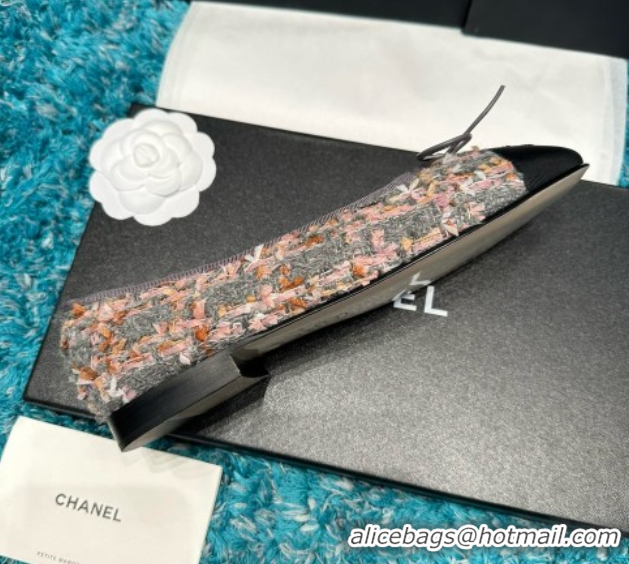Grade Quality Chanel Tweed & Grosgrain Ballet Flats CHB070724 Grey/Black