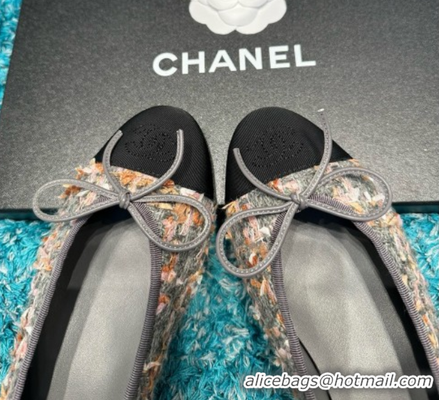 Grade Quality Chanel Tweed & Grosgrain Ballet Flats CHB070724 Grey/Black