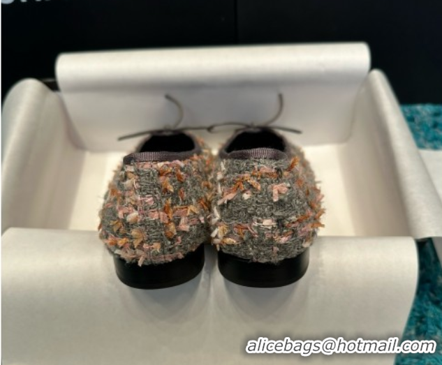 Grade Quality Chanel Tweed & Grosgrain Ballet Flats CHB070724 Grey/Black