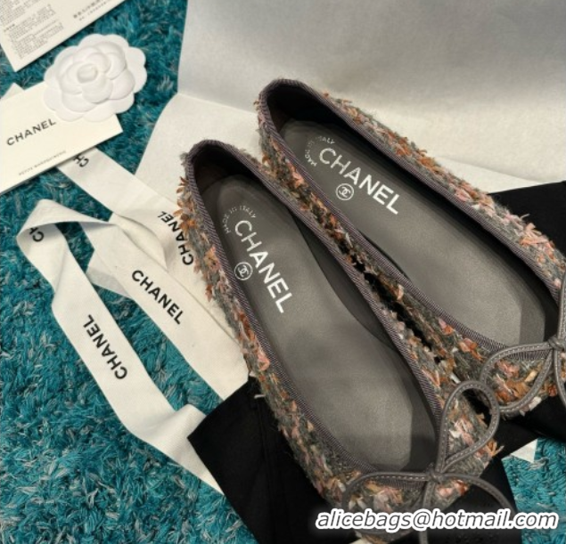 Grade Quality Chanel Tweed & Grosgrain Ballet Flats CHB070724 Grey/Black