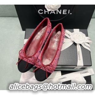 Cheapest Chanel Tweed & Grosgrain Ballet Flats CHB070725 Pink/Black