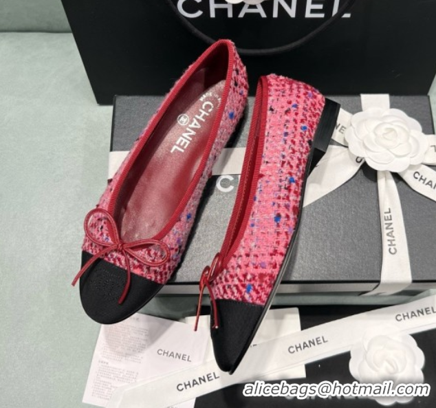 Cheapest Chanel Tweed & Grosgrain Ballet Flats CHB070725 Pink/Black