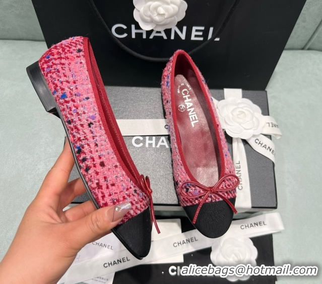 Cheapest Chanel Tweed & Grosgrain Ballet Flats CHB070725 Pink/Black