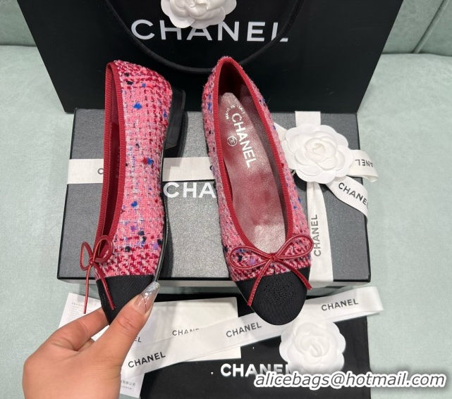 Cheapest Chanel Tweed & Grosgrain Ballet Flats CHB070725 Pink/Black