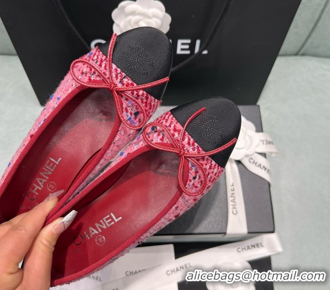 Cheapest Chanel Tweed & Grosgrain Ballet Flats CHB070725 Pink/Black