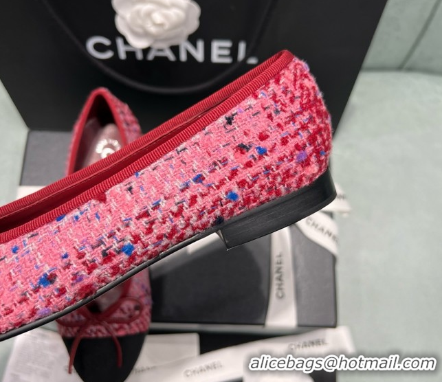 Cheapest Chanel Tweed & Grosgrain Ballet Flats CHB070725 Pink/Black