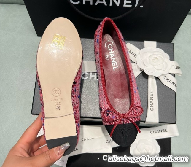 Cheapest Chanel Tweed & Grosgrain Ballet Flats CHB070725 Pink/Black