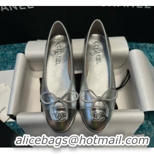 Popular Style Chanel Metallic Leather Ballet Flats CHB070724 Silver